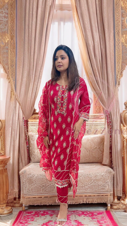 Red Chikankari Suit