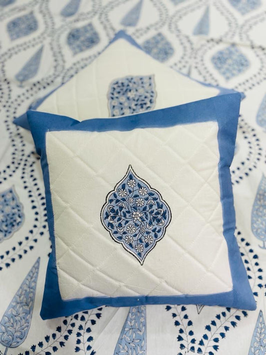 Handblock Printed Cotton Quilted Cushion Covers (5 pcs set for 16*16 inch)