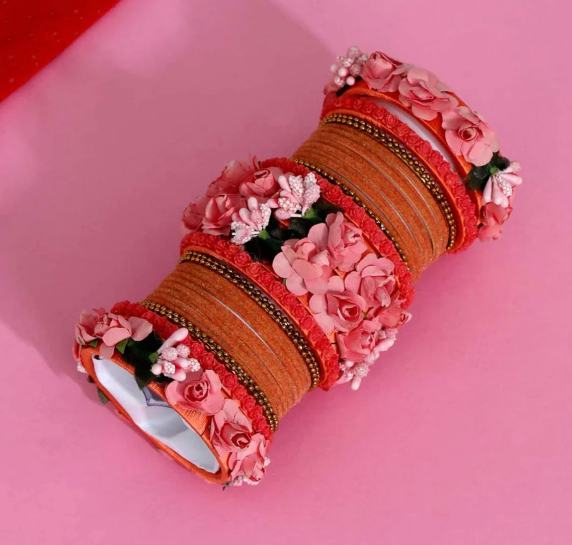 Peach Color Rose Floral Bangles / Bangles / Floral Bangles / Gifts for her / Wedding Bangles / Silk Thread Bangles / Thread Bangles