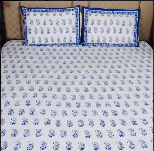 Premium Parcale Cotton Jaipuri Handblock Printed Bedsheet with 2 Pillow Covers King/ Queen size