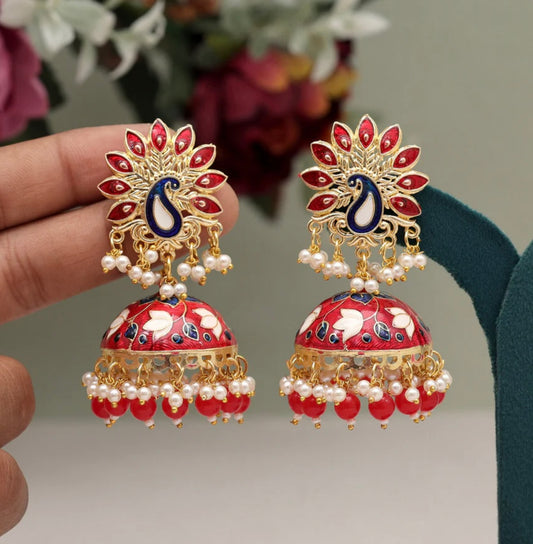 Red Color Meenakari Earrings