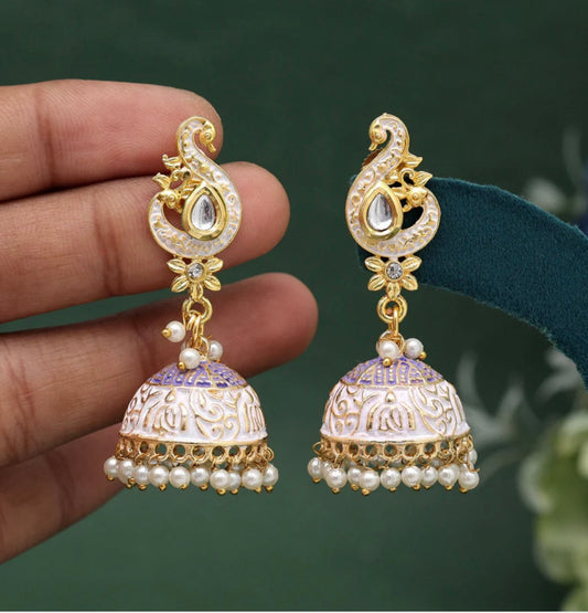 White Color Mint Meena Earrings