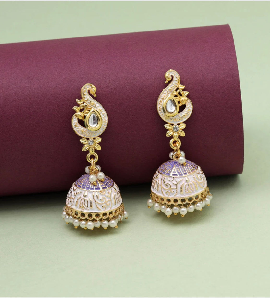 White Color Mint Meena Earrings