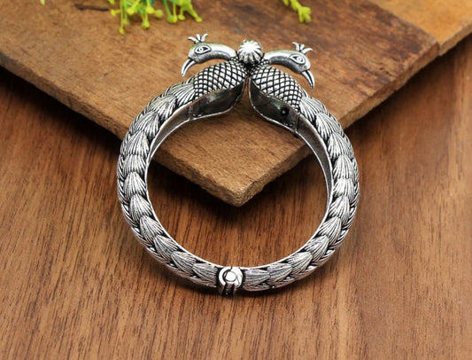 Silver Color Oxidised Bracelet ~ Peacock Design