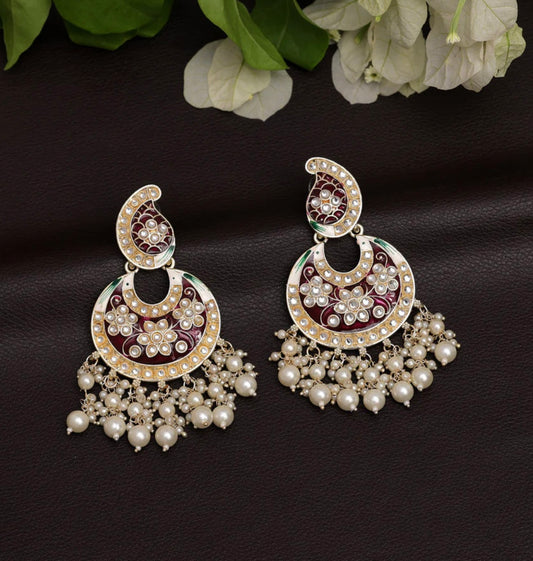 Maroon Color Hand Painted Meenakari Earrings