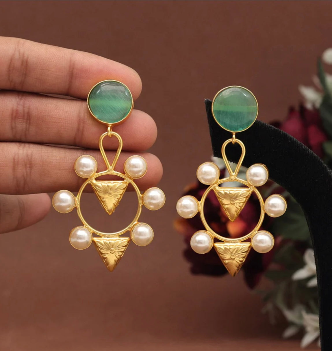 Turquoise Green Color Amrapali Earrings