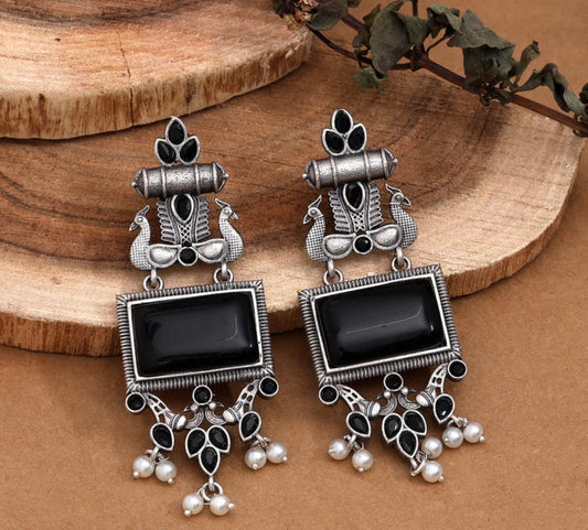 Black Color Monalisa Stone Oxidised Earrings