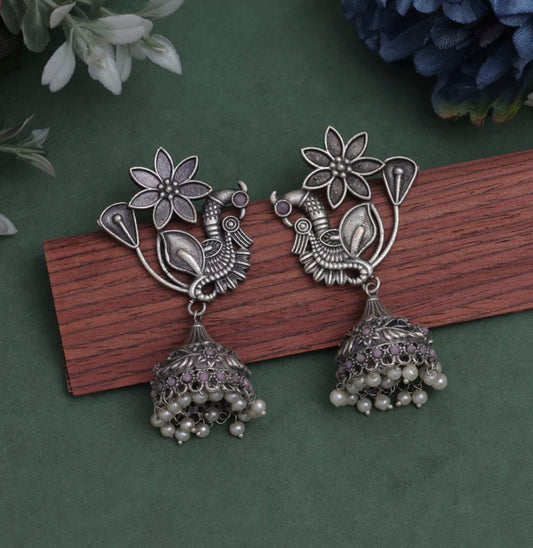 Pink Color Oxidised Earrings