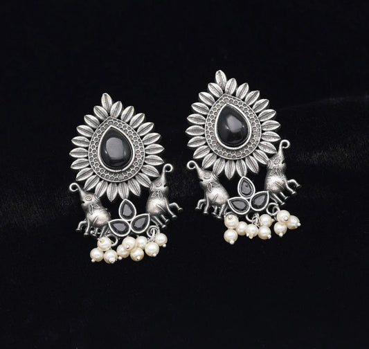 Black Color Monalisa Stone Oxidised Earrings