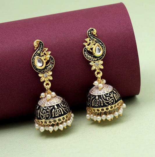 Black Color Mint Meena Earrings