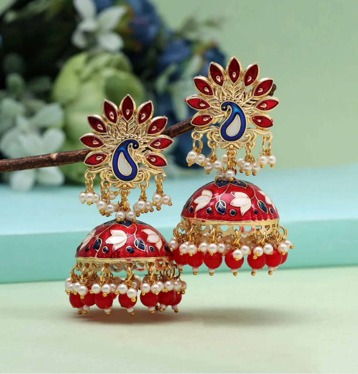 Red Color Meenakari Earrings