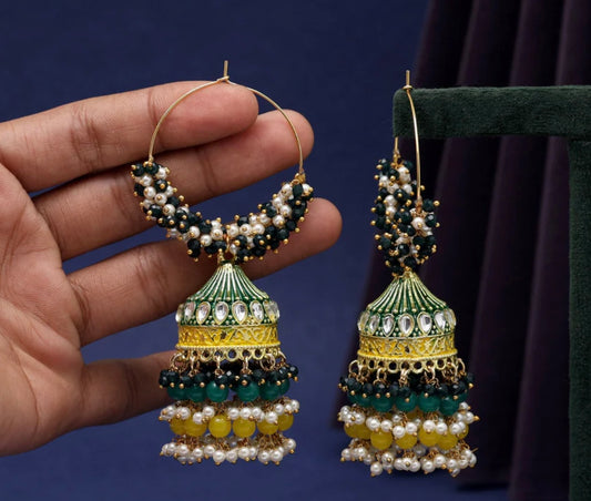 Green Color Mint Meena Earrings