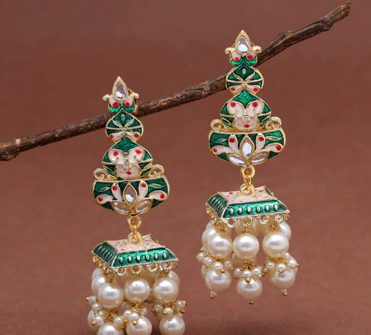 Green Color Meenakari Earrings