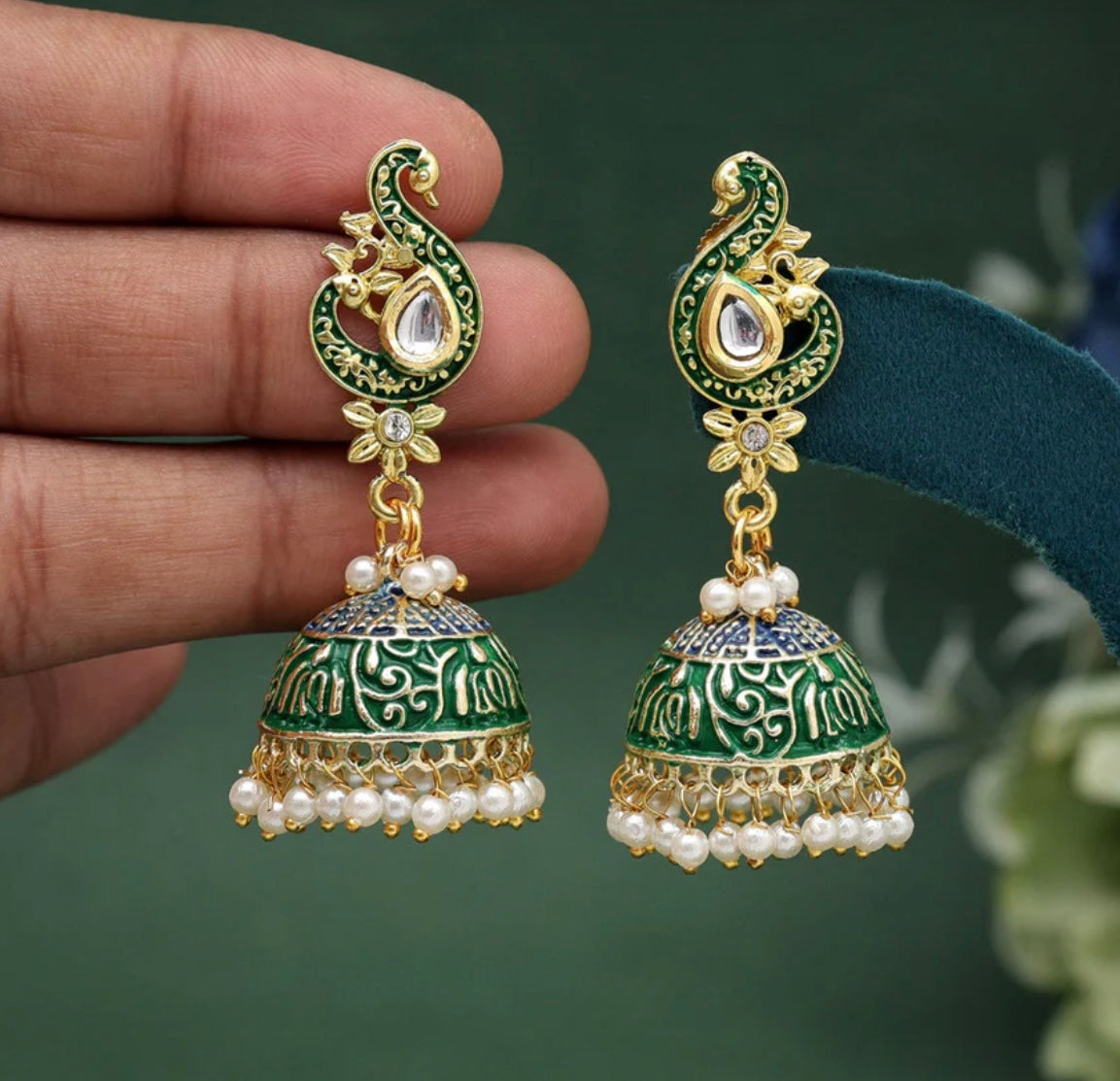 Green Color Mint Meena Earrings