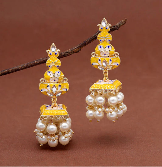 Yellow Color Meenakari Earrings