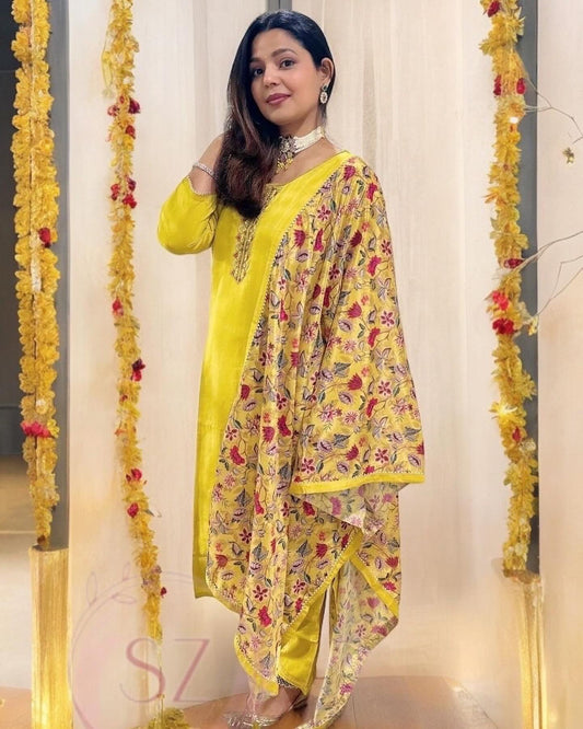 Chanderi Silk Suit with Block print Dupatta